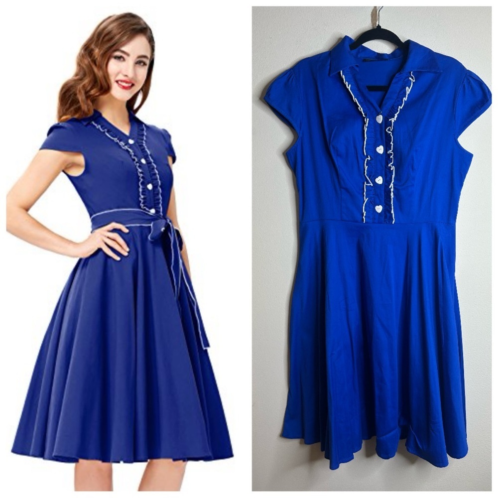 Anni Coco NWT pinup rockabilly retro Royal Blue Dress XL Bettie Twee 50s 60s